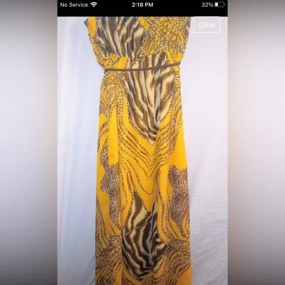 Entro sz med Dark Yellow & Brown Animal Print Maxi Dress - Picture 2 of 6